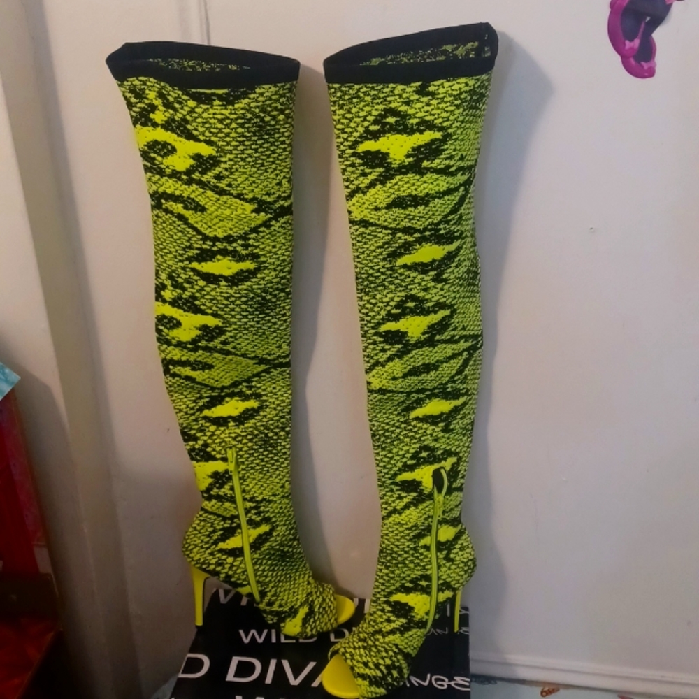 Open Toe Snake Fluorescent Color Stiletto High Heel Over The Knee Boots